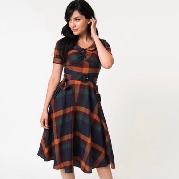 Voodoo Vixen Dresses & Skirts - Voodoo Vixen Samantha Plaid Tartan Midi Dress Pinup Retro Large